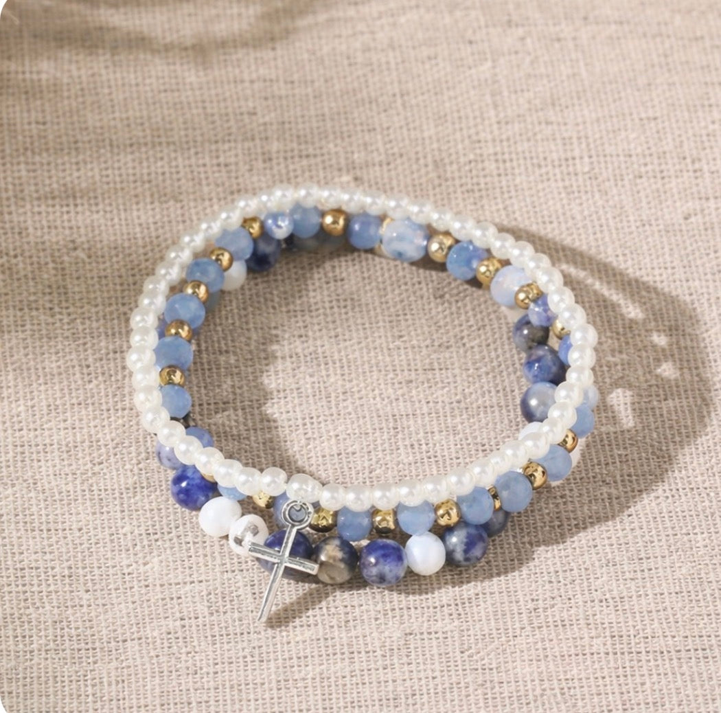 Blue Beaded Bracelet stack